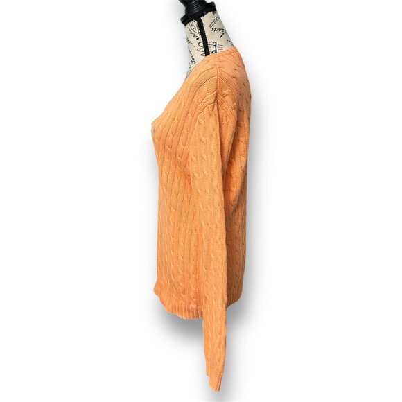 Vintage Ralph Lauren Sport Orange Cable Knit V-Neck Sweater Preppy Coastal XL - Picture 5 of 8